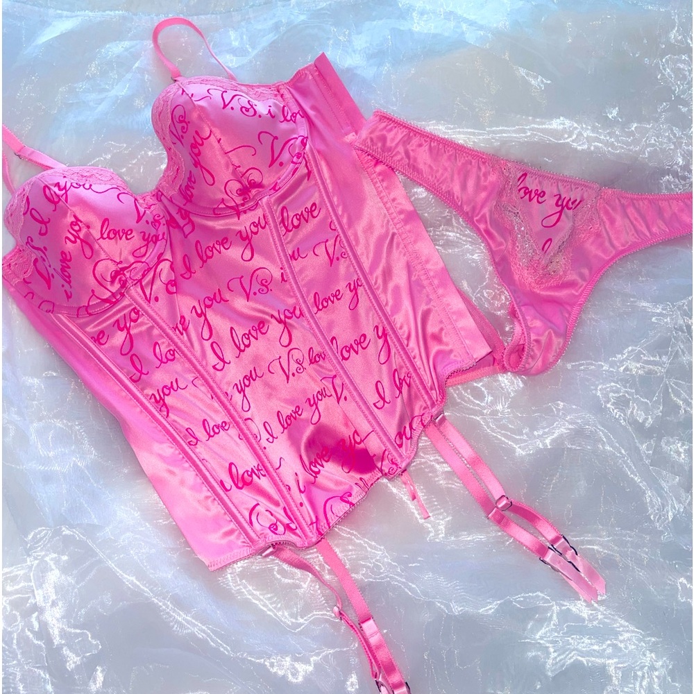 Victoria’s Secret 2 Pc Set I Love You VS Corset and Panty Thong Set